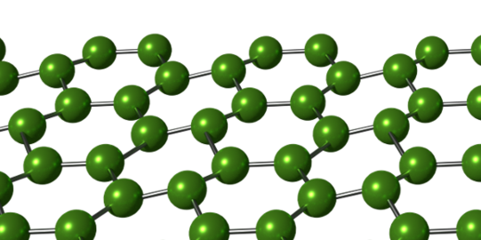 2D-Struktur Typische Struktur eines 2D-Materials, das sich in hexagonaler Form anordnet.